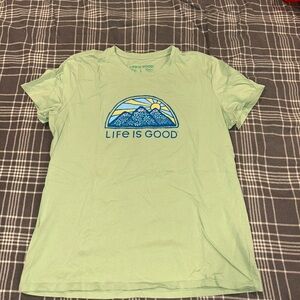 Life Is Good Light Green Tee with Blue and Yellow Graphic